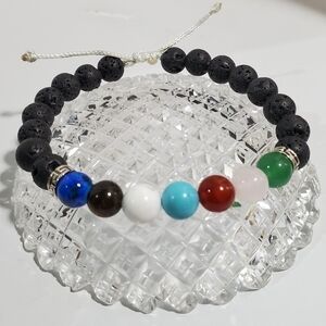 Healing Chakra and Lava natural stone adjustable bracelet